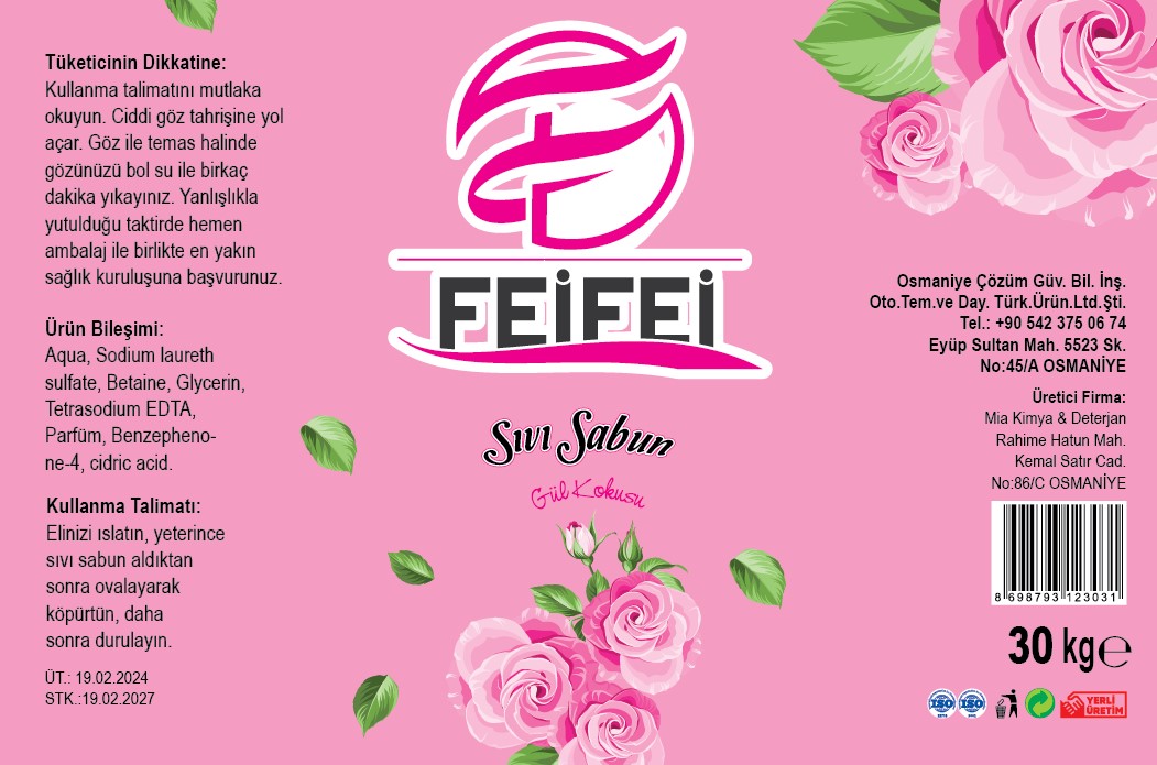 Pembe Sıvı Sabun (Gül Kokusu) FeiFei