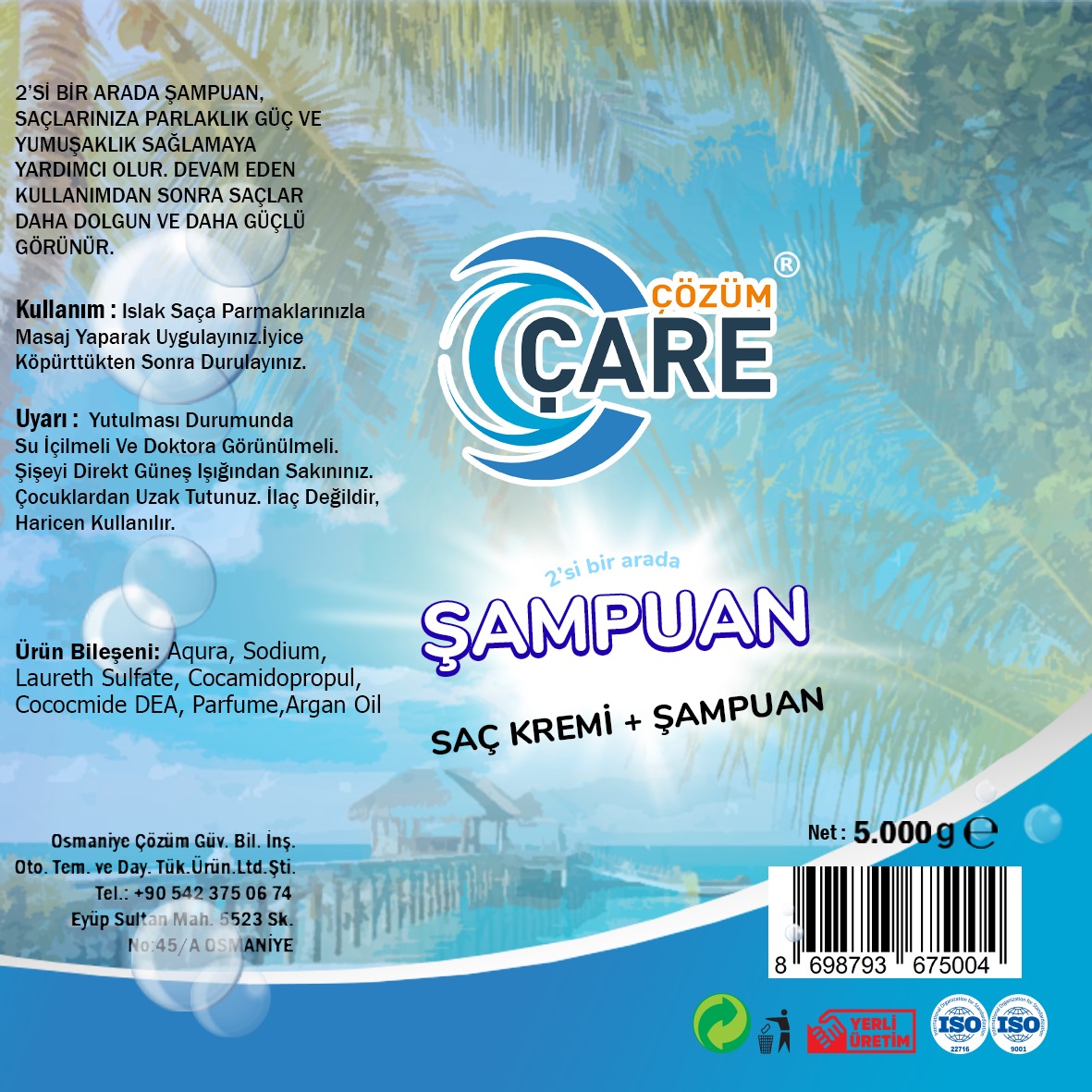 Çare 2 si 1 Arada Saç Şampuanı 5000 g (Mavi)