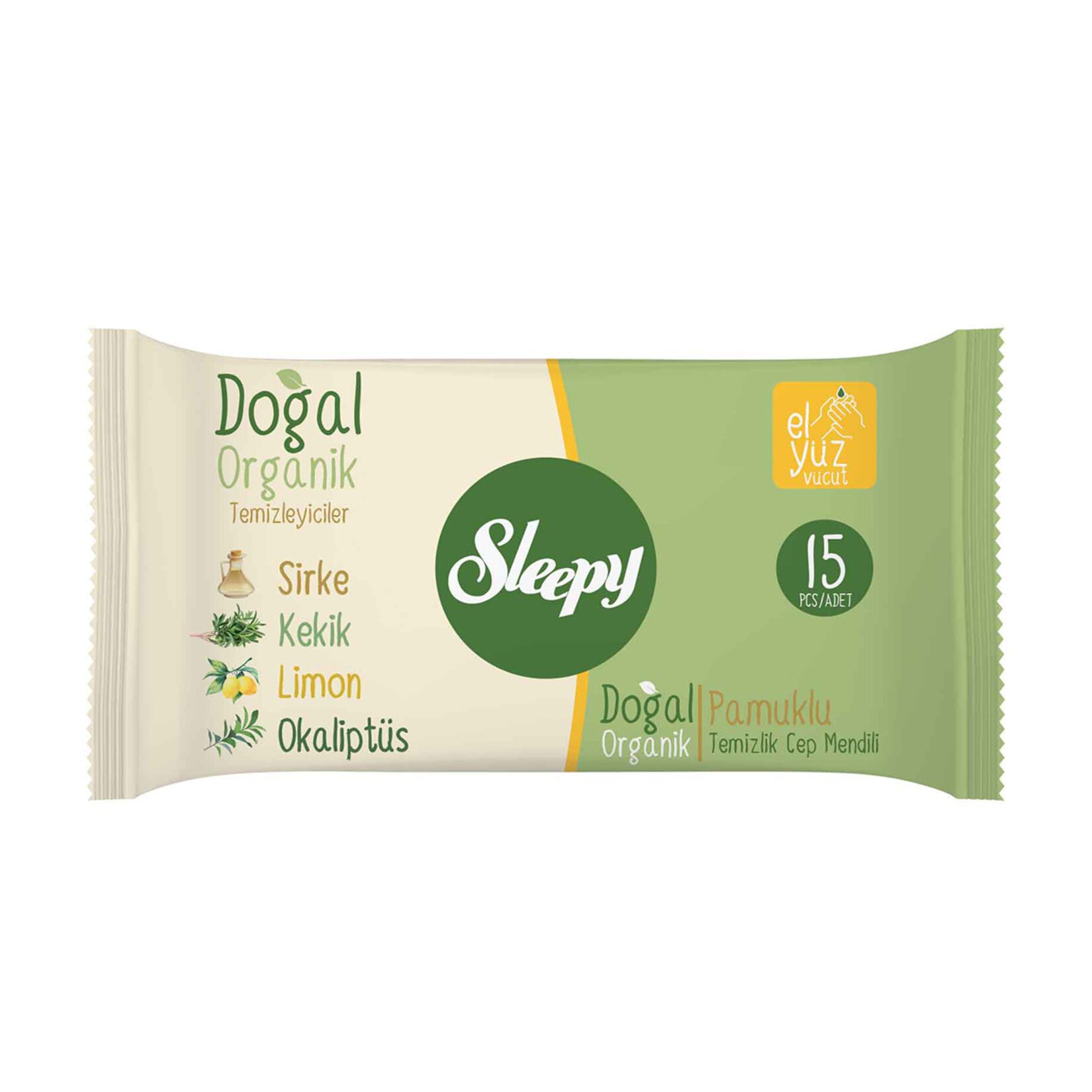 Sleepy Doğal Organik Pamuklu Islak Cep Mendili 15'li