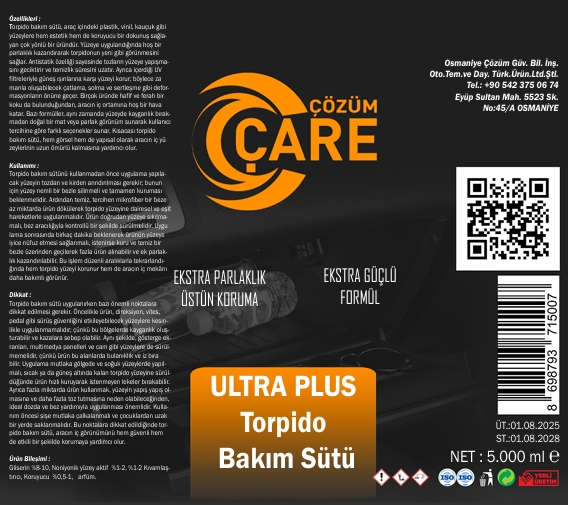 Ultra Plus Torpido Bakım Sütü 5 Kg