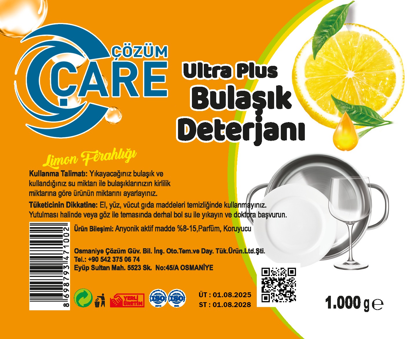 Ultra Plus Sıvı Bulaşık Deterjanı 1 kg